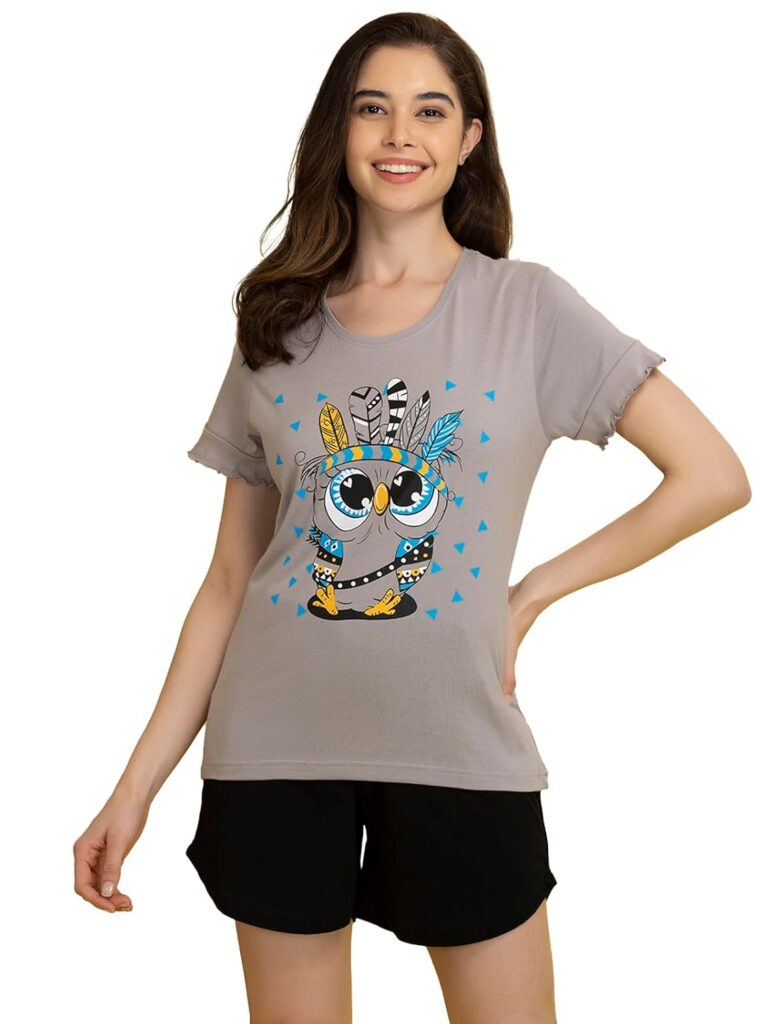 Clovia Women’s Cotton Printed Top & Shorts Set