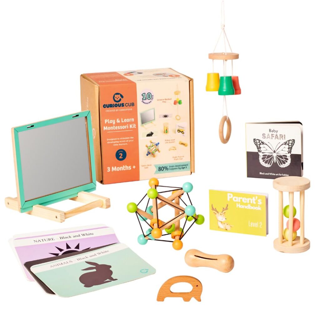 Curious Cub Montessori Learning Wooden Toys | Box 2: 3+ Months | Montessori Toys for 3+ Months | Sensory Learning Toy | Educational Toys for Kids | New Born Baby Play Set | Ideal Gift for Toddlers