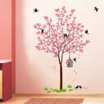 Decal O Decal PVC Vinyl Tree with Birds & Nest Botanical Wall Stickers(Pink,120X90cms),Self-Adhesive