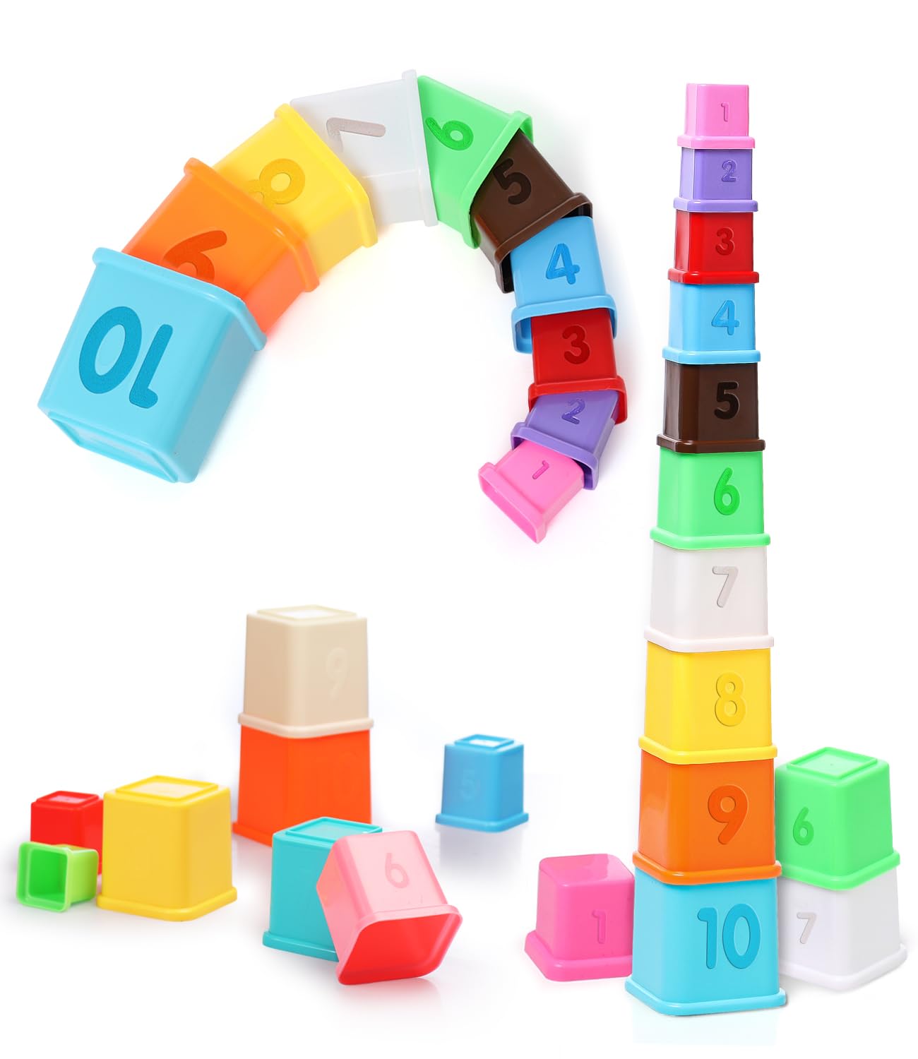 FIRSTCRY INTELLISKILLS Premium 10 Pcs Stackable Blocks & Sequencing Cubes Toy for Kids, Activity&Learning Toy for Babies,Toddlers,Preschoolers,Brain Development,Nesting Montessori Toys for 1+ Years