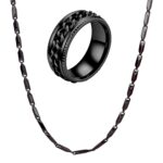 Fashion Frill Mens Jewellery Black Silver Chain For Men Stainless Steel Rice Chain Silver Chain For Men Boys With Ratable Ring Chain For Men Boys Valentine Gift For Boyfriend