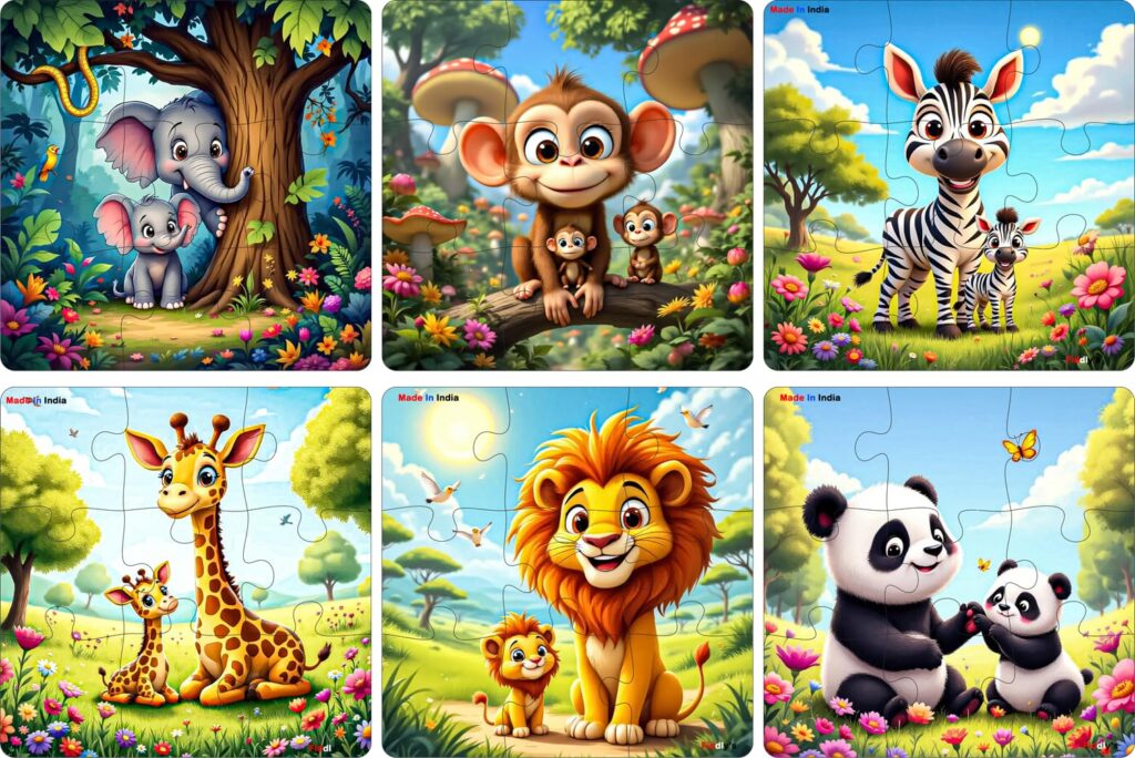 Fiddlys Single Layered Wooden Jigsaw Puzzle Games for Children & Kids -9 Pieces Age 3+ Years Old Girls & Boys Animals Jigsaw Puzzle (Pack of 6 Wild Animal) Fiddlys Single Layered Wooden Jigsaw Puzzle Games for Children & Kids -9 Pieces Age 3+ Years Old Girls & Boys Animals Jigsaw Puzzle (Pack of 6 Wild Animal)