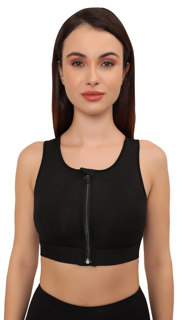 GLAMORAS Women’s Sports Bra | Wirefree Full Coverage Sports Bra | High Impact Mesh Racerback Design with Front Zip, Cushion Straps & Removable Pads | Ideal for Gym, Yoga, Fitness Workouts