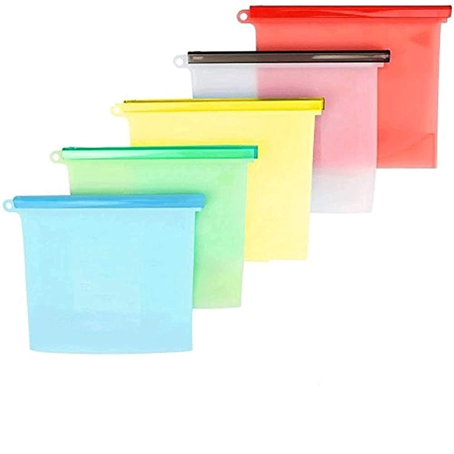 JackshowShope Silicone Reusable Storage Container Preservation Leakproof Ziplock Bag for Food, Snack, Vegetable, Meat for Fridge and Microwave (1000 ml – Pack of 5)(Multicolor)