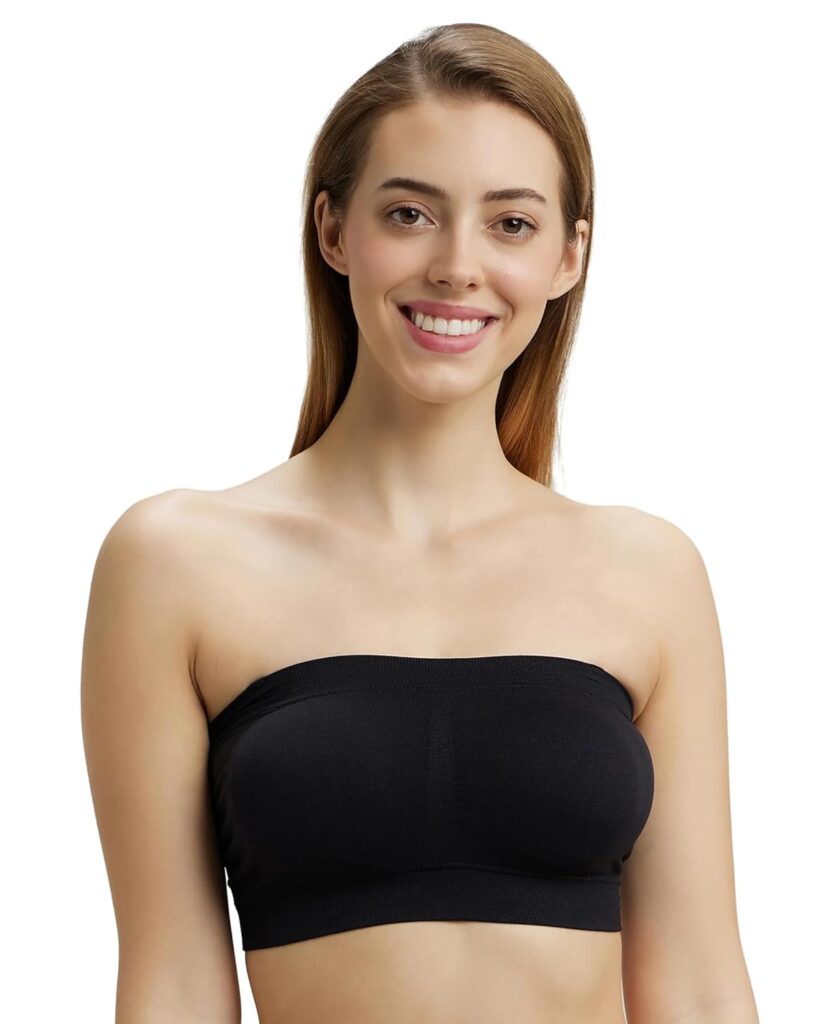 Jockey 1545 Women’s Wirefree Padded Micro Touch Nylon Elastane Stretch Full Coverage Bandeau Bra with Removeable Pads and Detachable Transparent Straps