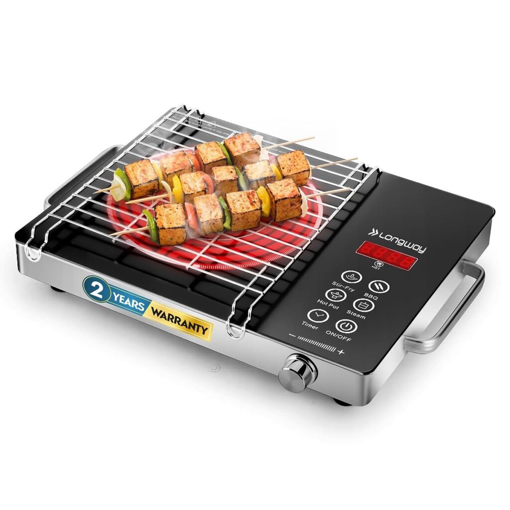 Longway Infralite Pro ICT 2200 W Infrared Induction Cooktop with Free Stainless Steel Grill | Auto Shut Off & Overheat Protection (Black, Touch Control) Longway Infralite Pro ICT 2200 W Infrared Induction Cooktop with Free Stainless Steel Grill | Auto Shut Off & Overheat Protection (Black, Touch Control)