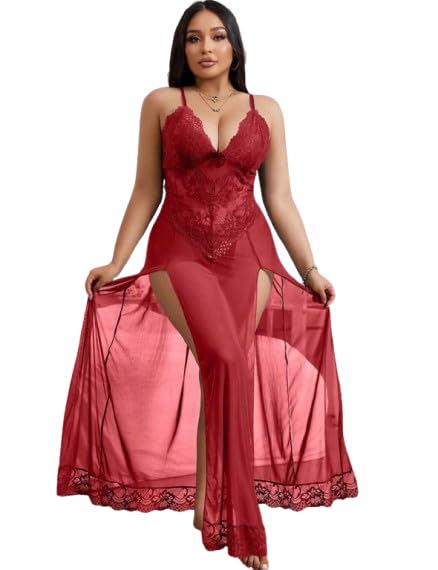 Luna Secrets Midnight Allure Lace Babydoll Lace Bodysuit Lingerie for Women | Halter Neck One Piece