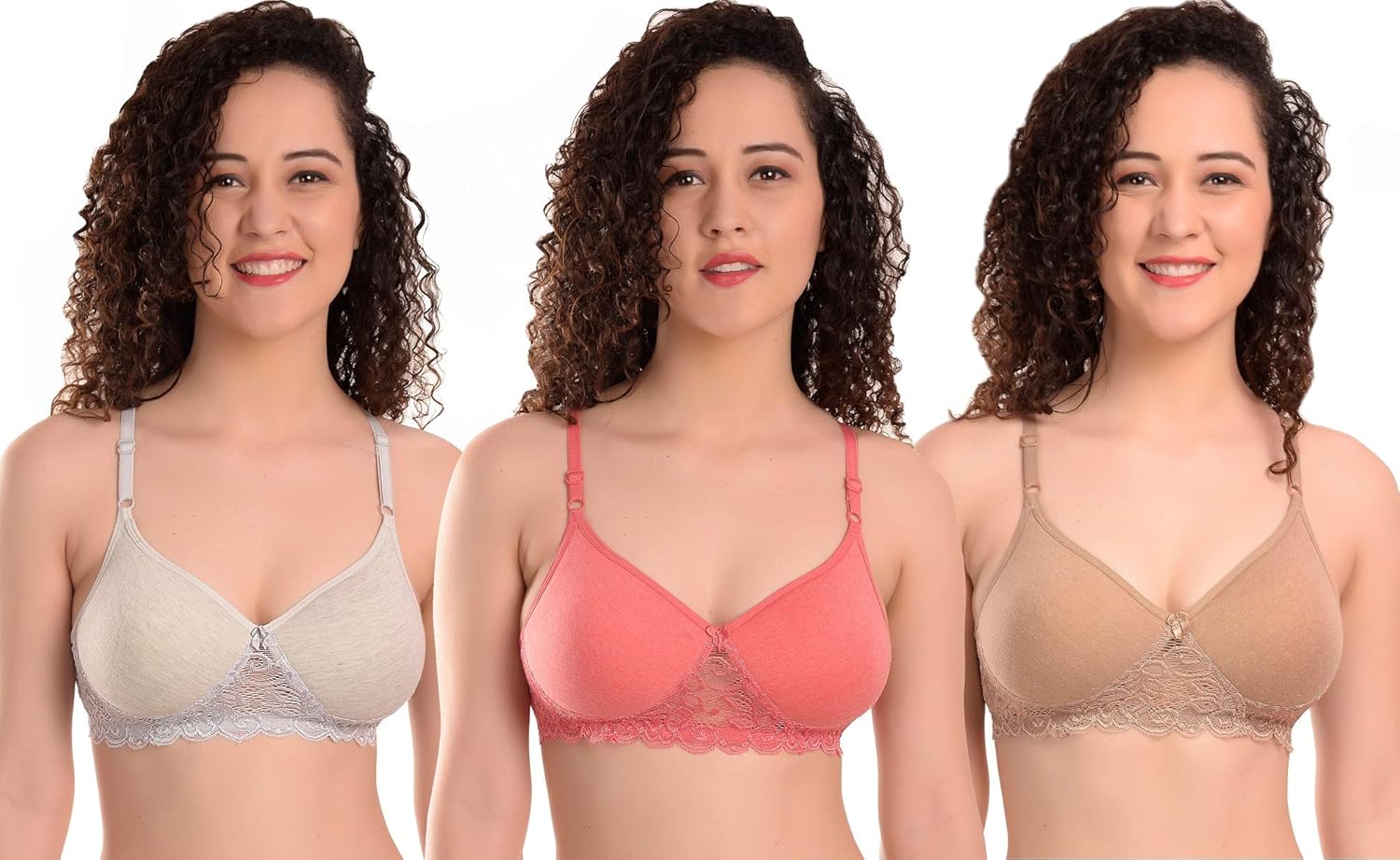 MiEstilo Women’s Cotton Blend Lightly Padded Wirefree T-Bralette Bra Combo