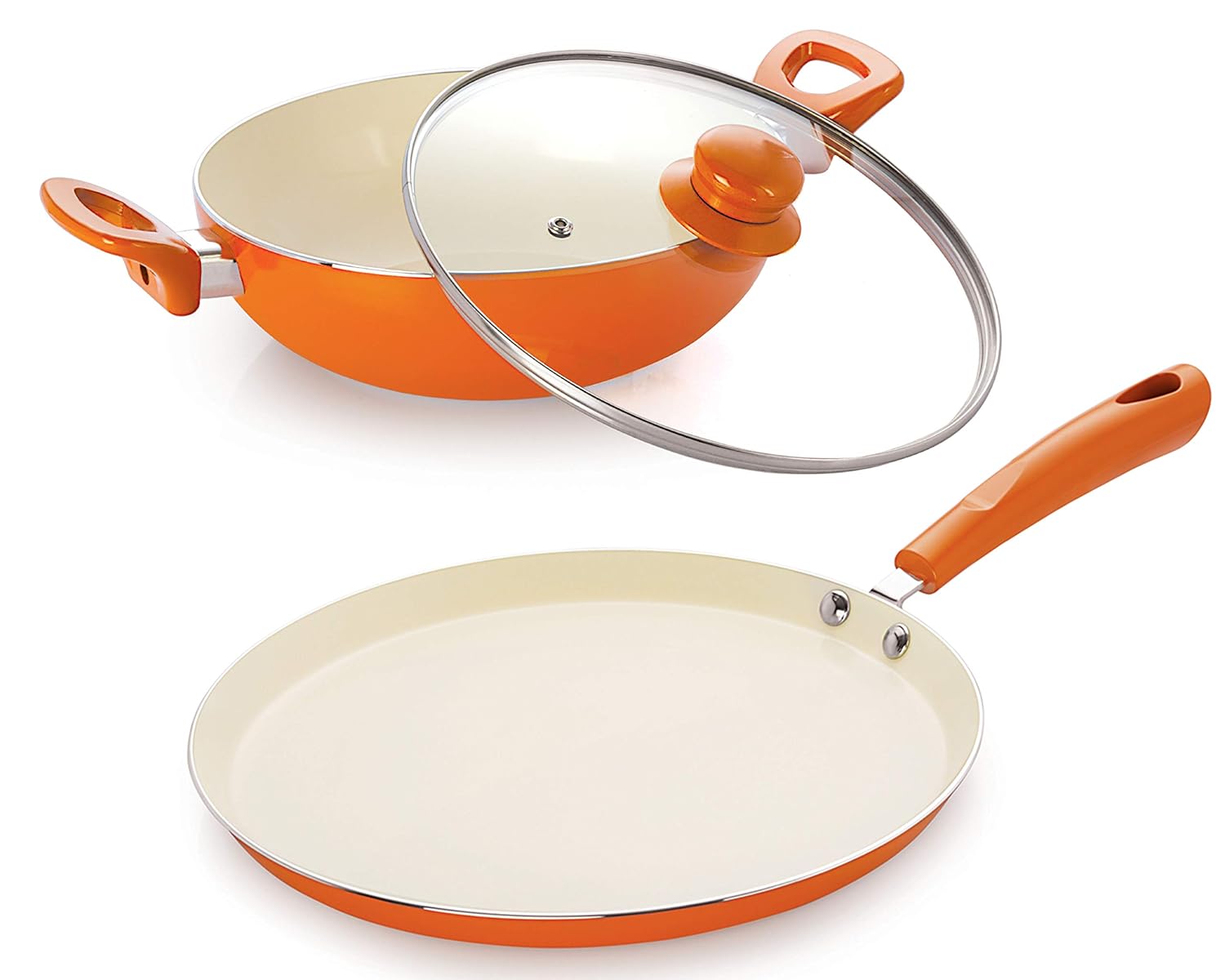 Nirlon Ceramic Cookware Set, 2-Pieces, Orange (BT-CC-FT26-DKD22)