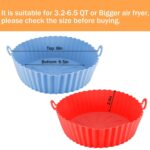 RUCON® Air Fryer Silicon Tray Liners I Round Silicone Basket Baking Tray I Pot with Ear Handles I Nonstick Reusable Heat Resistant I Cooking Oven Fryer – Multicolor (8 inch, Pack of 2)