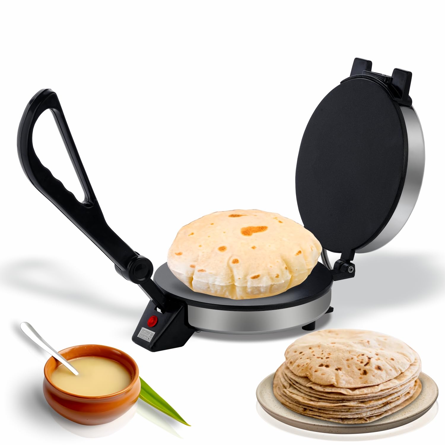 Rico Roti Maker Electric Automatic | Complete Roti/Chapati/Khakra Maker for Home | 1000 Watts | Super smooth Non-Stick Coating | Cool Touch Handle | Fast Heating | 2 Years Warranty