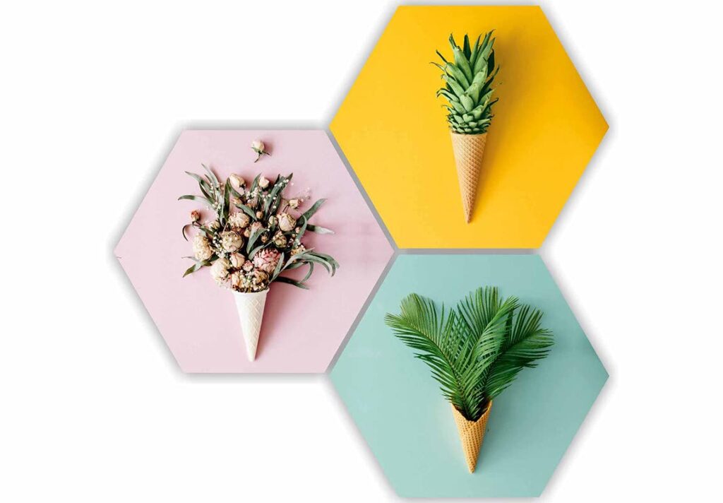 SAF Preety Floral Flower and Leaf in Cone Pot 3 Piece UV Textured Multi-Effect Self adheshive Painting 17 Inch X 17 Inch SANFHX141,Multicolour