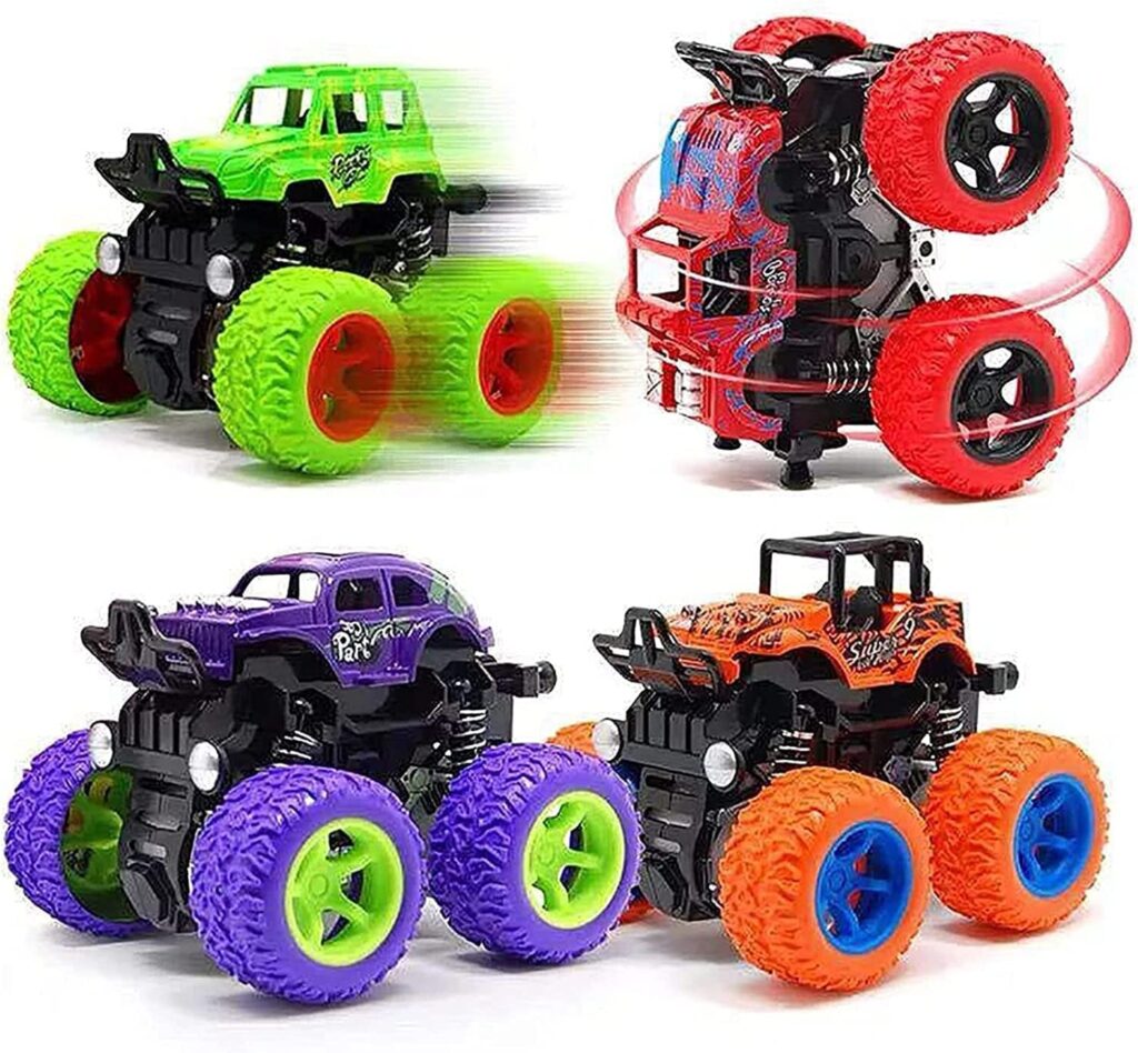 Sanghariyat® Big Size Monster Truck Friction Powered Cars Toys, 360 Degree Stunt 4wd Cars Push go Truck for Toddlers Kids Gift (Pack of 2 Car) (assorted)