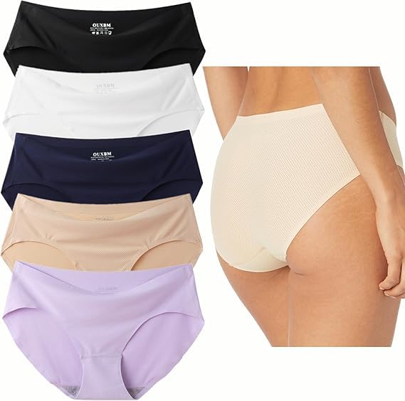 SunFlux® Womens Nylon Seamless Underwear Pack Available in Mid Waist Briefs and Low Rise Hipster for Legging No Show Panties