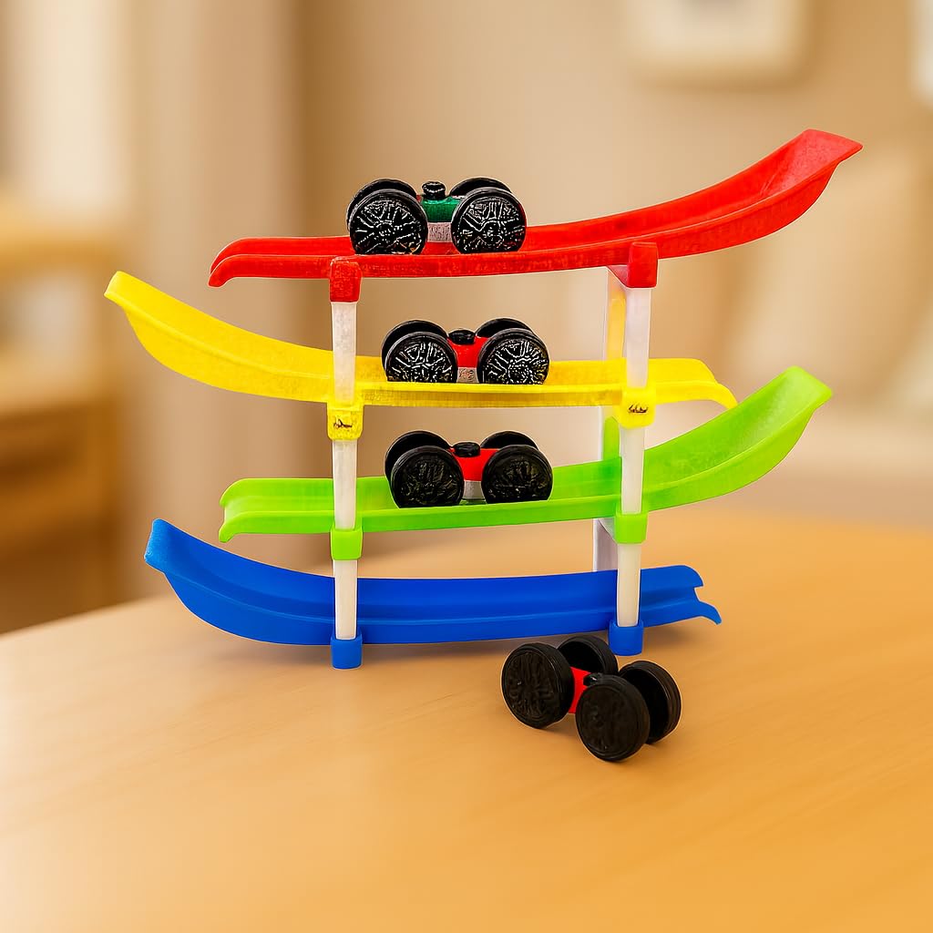 Toy Imagine 4-Level Car Ramp Racer Toy with 4 Cars – Rolling Track Toy for Kids Ages 2–7 | Birthday Gift for Boys & Girls | Educational & Fun Car Toy Set | Colorful Racing Action