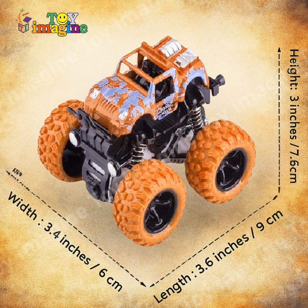 Toy Imagine 4×4 Mini Monster Truck for Kids – Friction Powered Stunt Car 360° Spin Action | Pack of 2 Push & Go Off-Road Vehicles | Toy Cars for Boys Ages 3–8 | Best Birthday Gift (Color May Vary)
