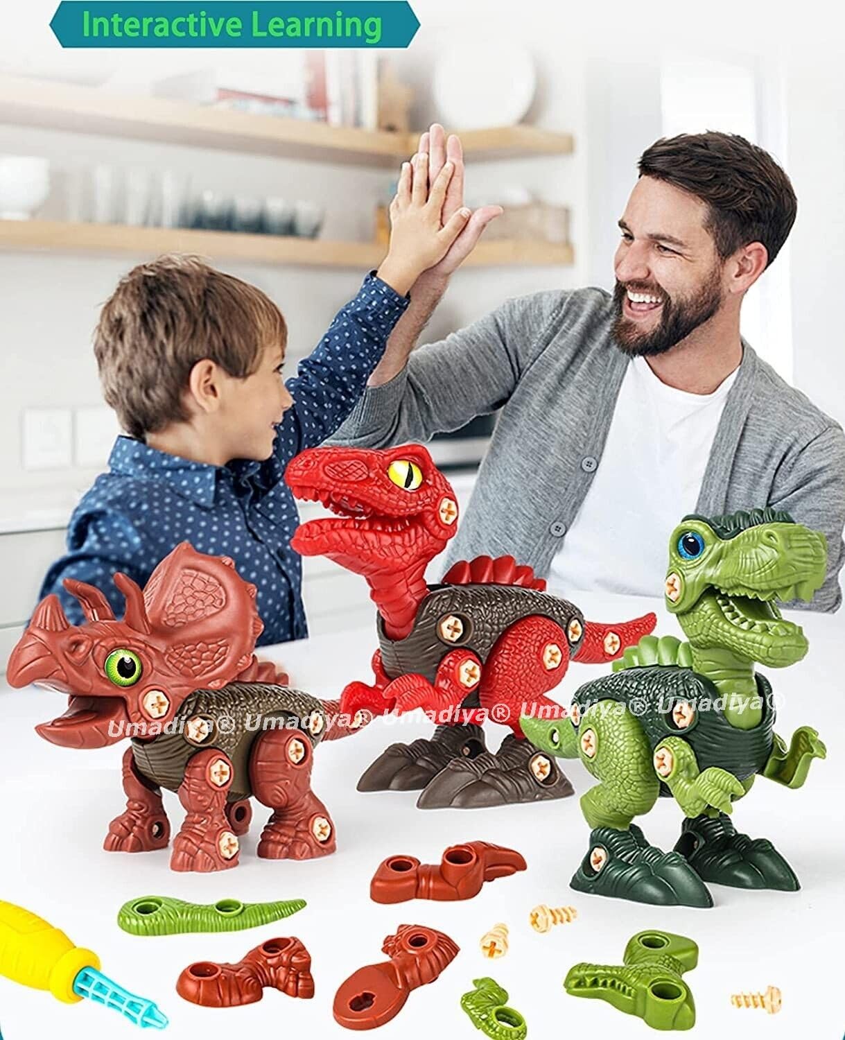 Umadiya® Branded Toys STEM 4pcs Dinosaur Toy – Take Apart Dinosaur Toys | Building Learning Educational Toys for Kids Boys and Girls with Screwdrivers (Dino-4)