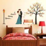 Wallstick ‘Romantic Couple Under The Heart – Leaves – Tree and Love Quote – Creative – Colorful – Wall Sticker’ (Vinyl 140 cm x 75cm)