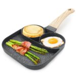 Winkelen Non Stick 3 Hole Fry Pan Fried Egg Cooker Pan Ceramic Frying Pan Nonstick Kadai Fry Ceramic Pan for Egg Cookware Kadai for Cooking Multi-Purpose Nonstick Fry Pan Cast Iron Frying Pan – Black
