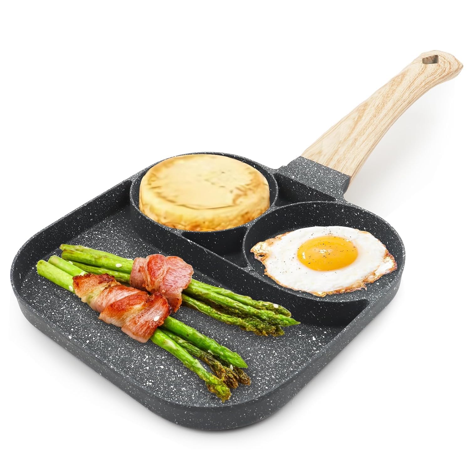 Winkelen Non Stick 3 Hole Fry Pan Fried Egg Cooker Pan Ceramic Frying Pan Nonstick Kadai Fry Ceramic Pan for Egg Cookware Kadai for Cooking Multi-Purpose Nonstick Fry Pan Cast Iron Frying Pan – Black