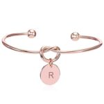 Yellow chimes Charming Knot Heart Alphabet Letter’s Initial Rose Gold Plated Cuff Bangle Best Gift Love Proposal Bracelet for Women and Girls