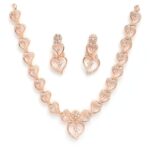 ZENEME Rose Gold Toned American Diamond Jewellery Set for Women | Fancy Jewellery | Designer Drop Rose Gold-Plated Floral Earrings & Necklace for Women & Girls