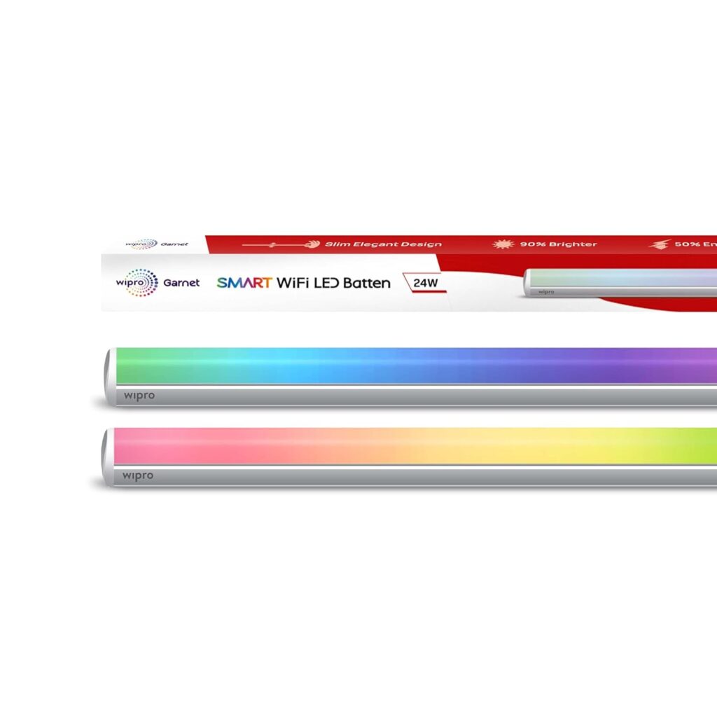 wipro Next Smart Wi-Fi 24W CCT+RGB LED Batten | 16 Million Colours | White Tunable | Dimmable |Scheduling |Scene Creation |Smart Grouping of Lights |Amazon Alexa & Google Asst. Compatible |Pack of 1